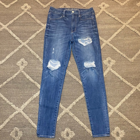 American Eagle Outfitters Super Hi-Rise Super Super Stretch X Distressed Jegging - Picture 2 of 10